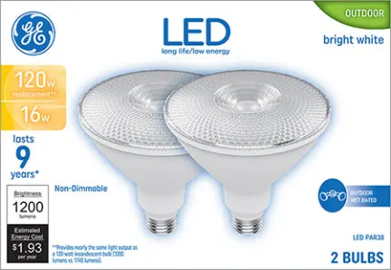 16W Par38 Med L 120W Brt Wht Eq 2Pk 1
