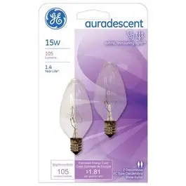 2-Pk., 15-Watt Auradescent Torpedo Flame Light Bulbs 1
