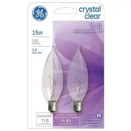 2-Pk., 15-Watt Clear Bent-Tip Light Bulbs 1