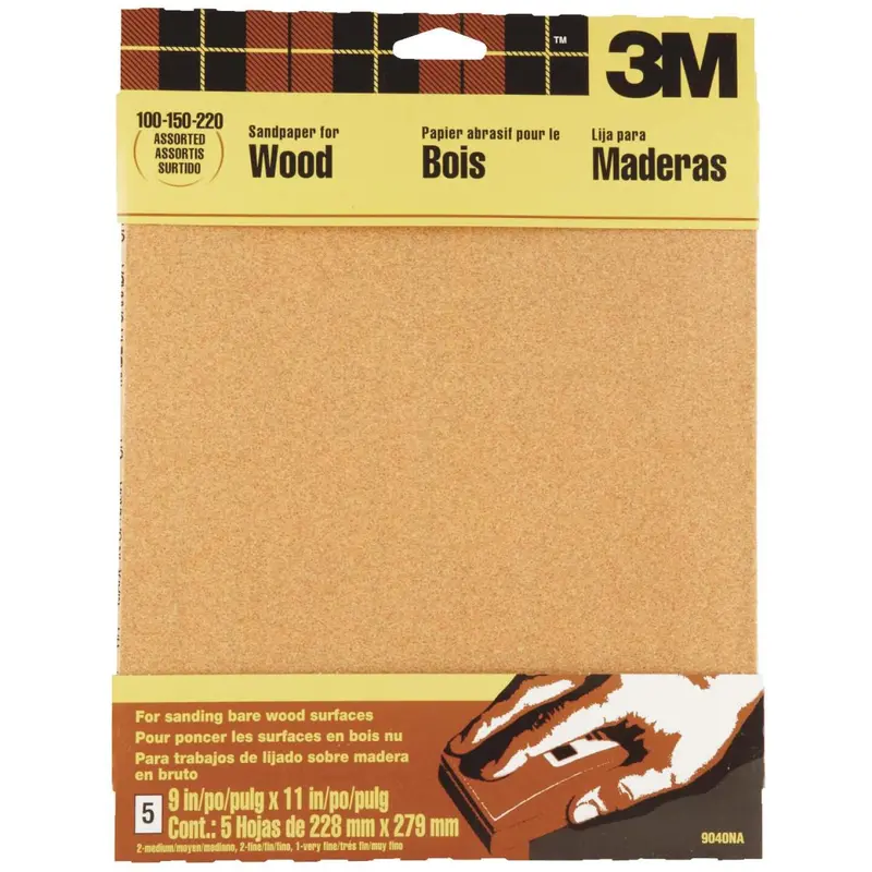 3M Bare Wood 9 In. X 11 In. 220/150/100 Grit Assorted Grade Sandpaper (5-Pack) 1
