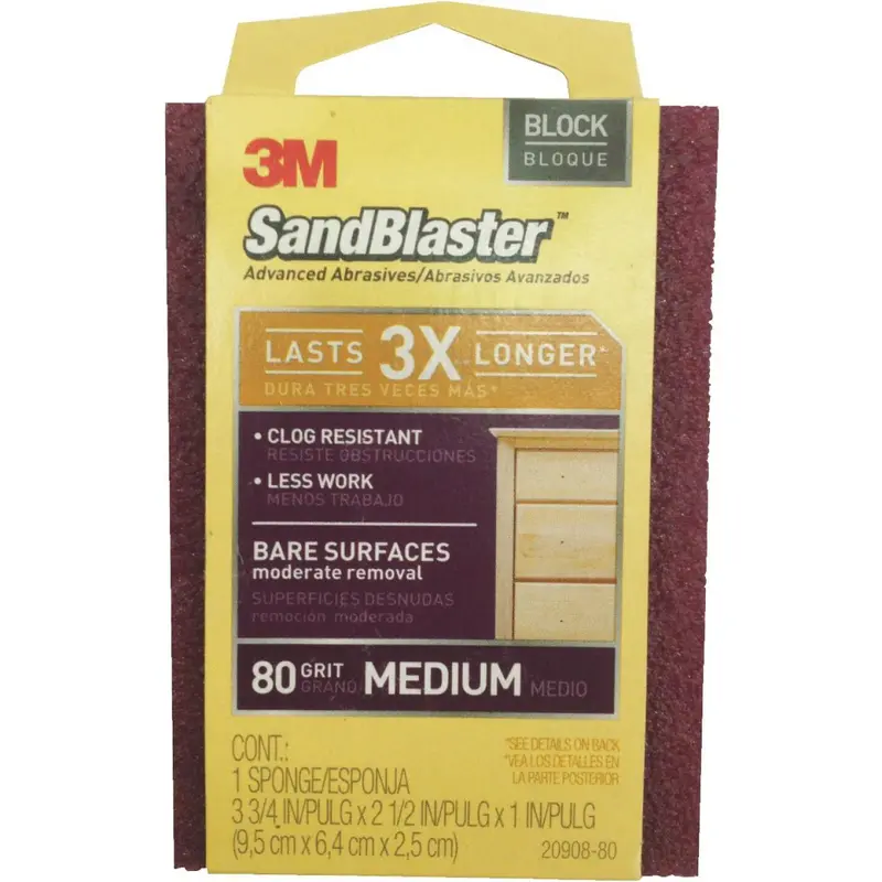 3M Sandblaster 2-1/2 In. X 3-3/4 In. X 1 In. 80 Grit Medium Sanding Sponge 1
