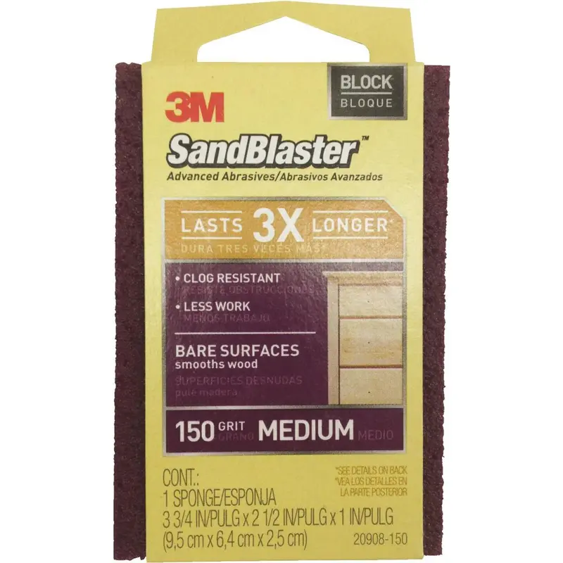 3M Sandblaster Bare Surfaces 2-1/2 In. X 3-3/4 In. X 1 In. 150 Grit Medium Sanding Sponge 1