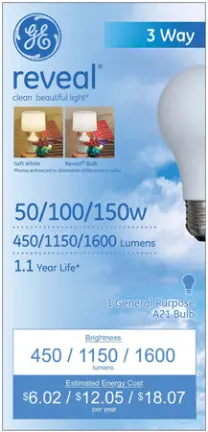 50/150W Med A19 Reveal 3 Way 1