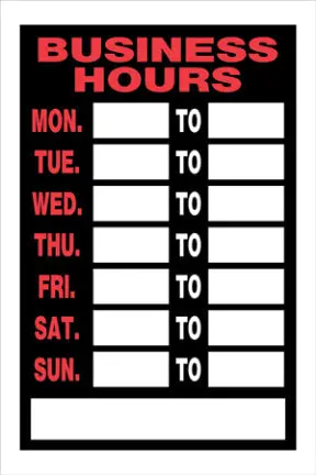 8  X 12  Black And Red Business Hrs Sgn 1