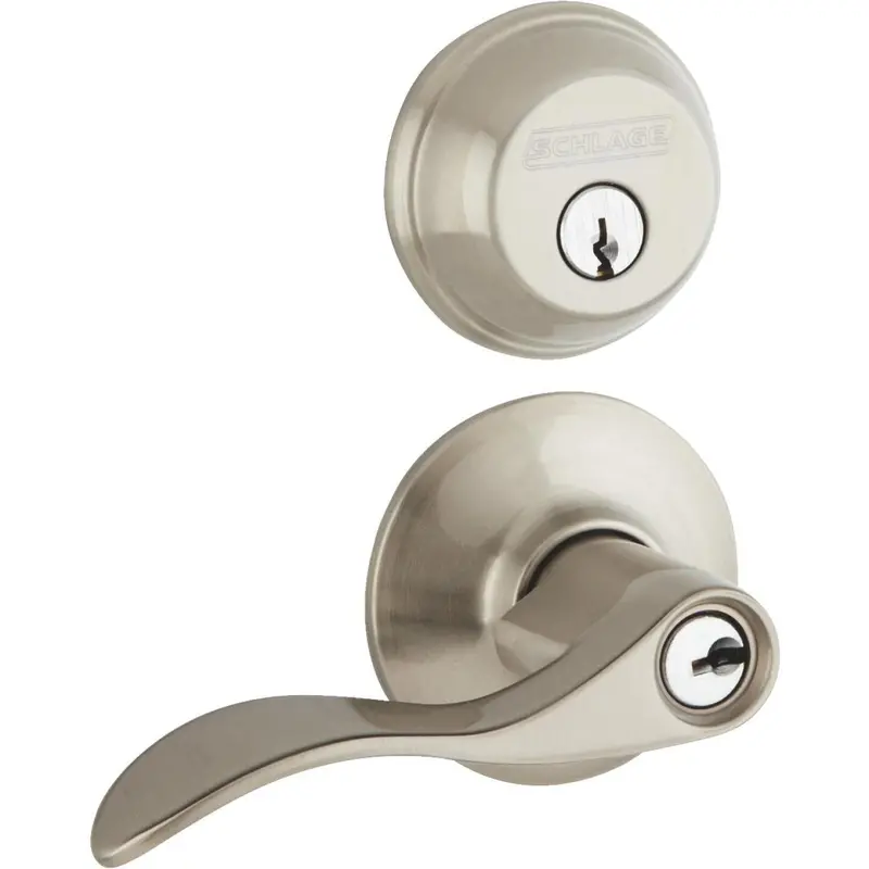 Accent Satin Nickel Single Cylinder Deadbolt & Door Lever Combo Lockset 1