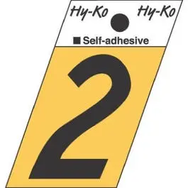 Address Numbers, "2", Angle-Cut, Black/Gold Aluminum, Adhesive, 1.5-In. 1