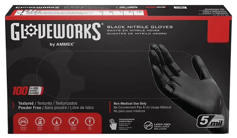 Ammex Gloveplus Black Nitrile Industrial Powder-Free 5 Mil Disposable Gloves (100 Pack) 1