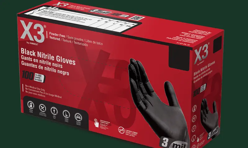 Ammex X3 Black Nitrile Industrial Disposable Gloves 1