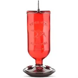 Antique Bottle Glass Hummingbird Feeder, Red 1