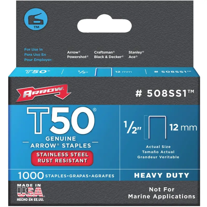 Arrow T50 Heavy-Duty Stainless Steel Staple, 1/2 In. (1000-Pack) 1