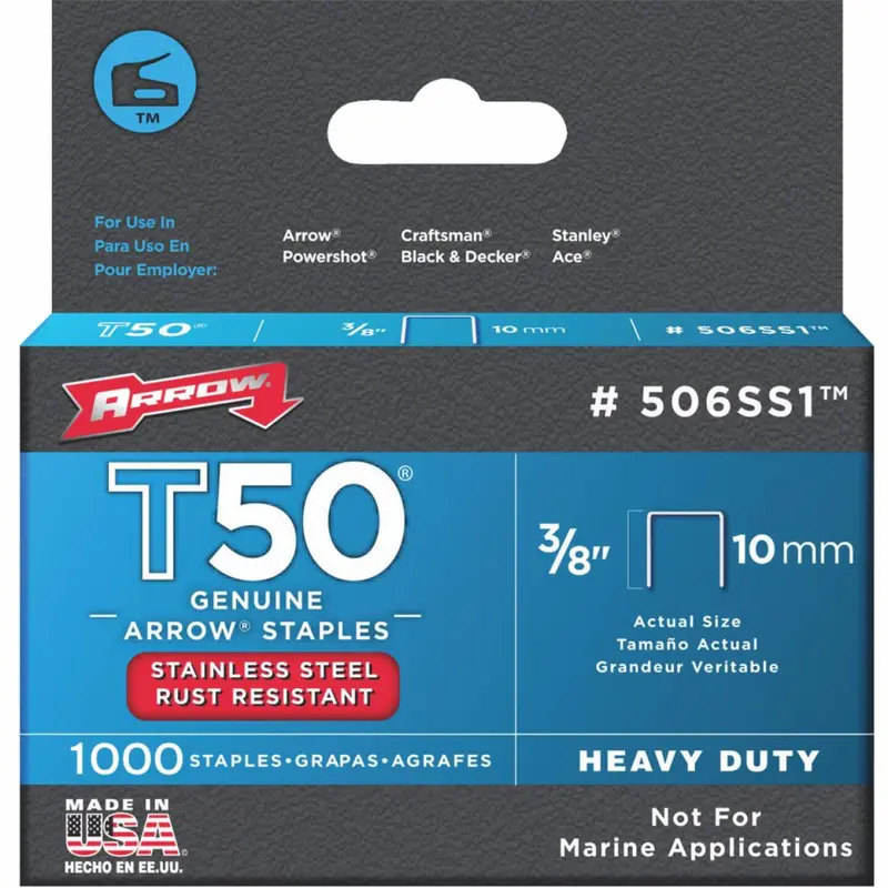 Arrow T50 Heavy-Duty Stainless Steel Staple, 3/8 In. (1000-Pack) 1