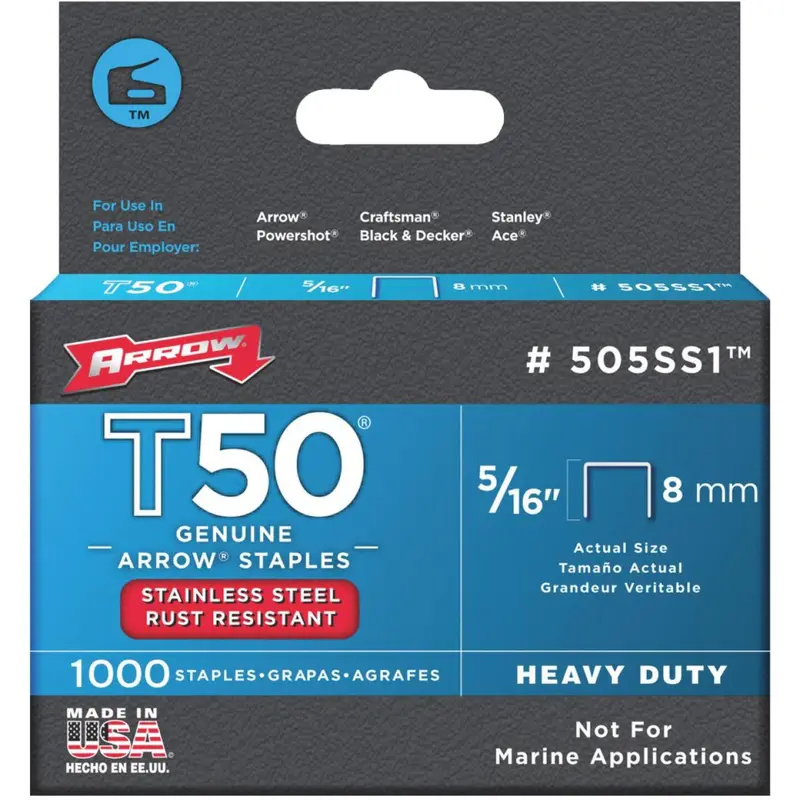 Arrow T50 Heavy-Duty Stainless Steel Staple, 5/16 In. (1000-Pack) 1