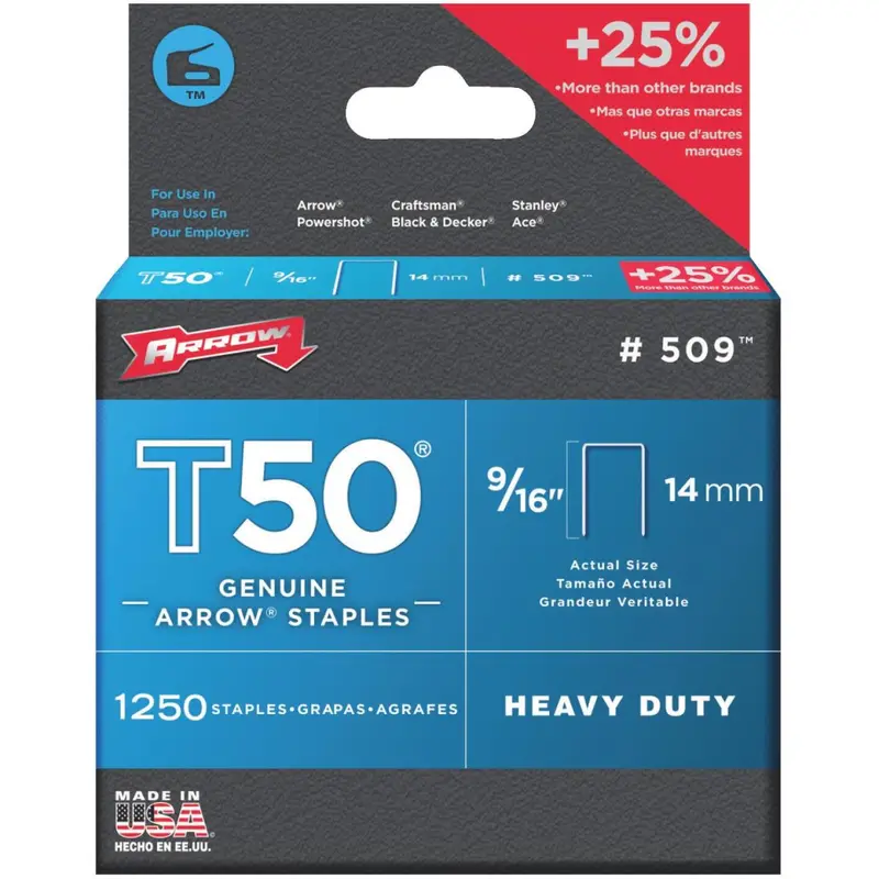 Arrow T50 Heavy-Duty Staple, 9/16 In. (1250-Pack) 1