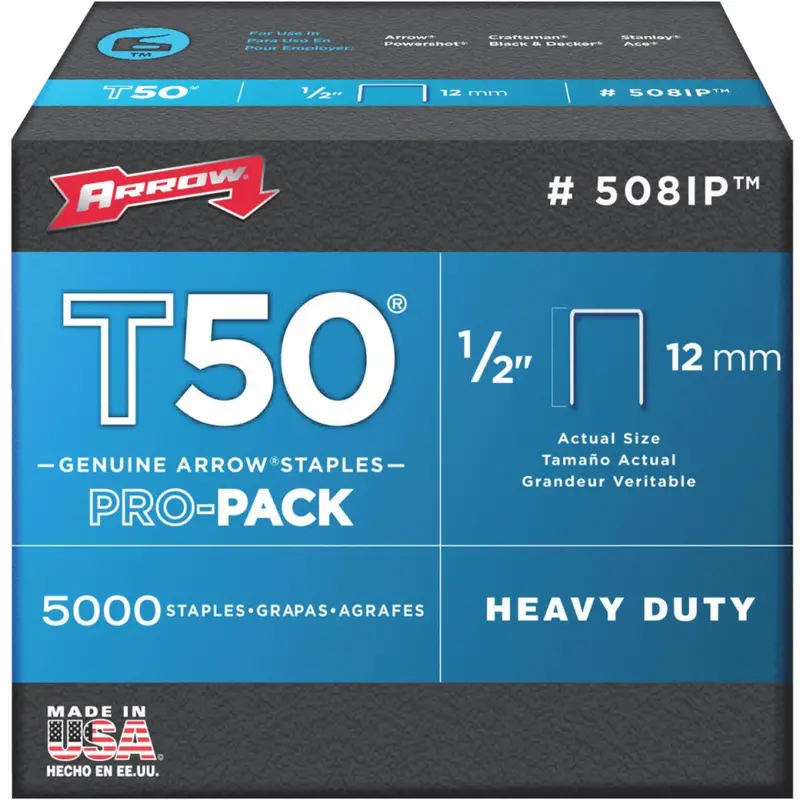Arrow T50 Pro-Pack Heavy-Duty Staple, 1/2 In. (5000-Pack) 1
