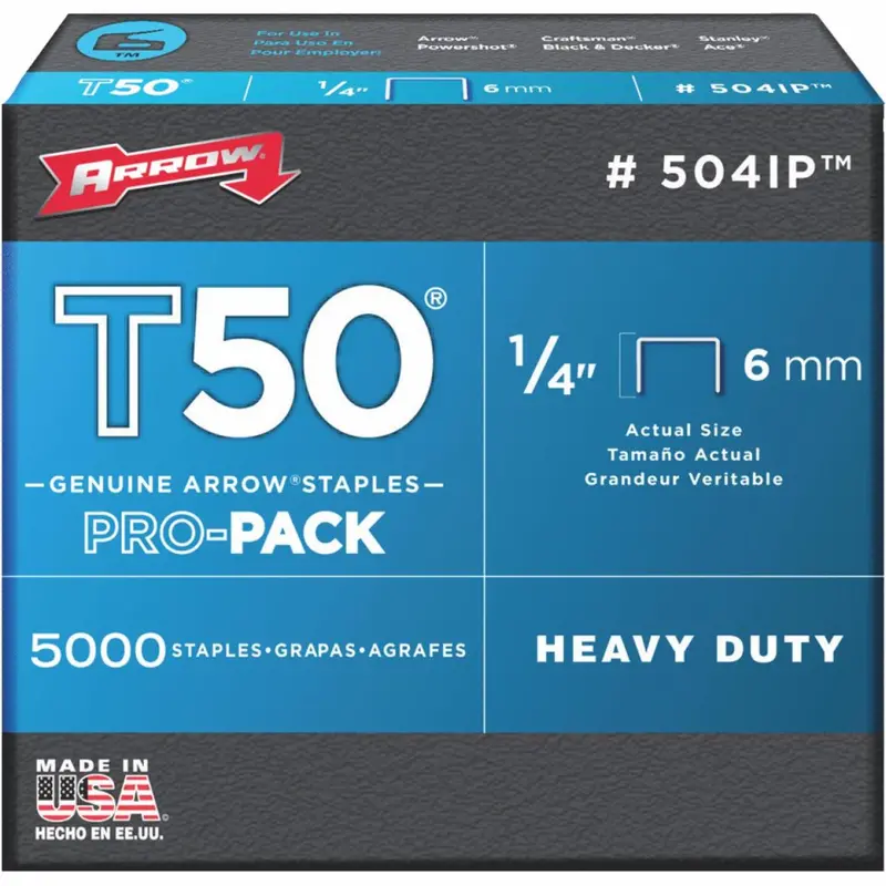 Arrow T50 Pro-Pack Heavy-Duty Staple, 1/4 In. (5000-Pack) 1