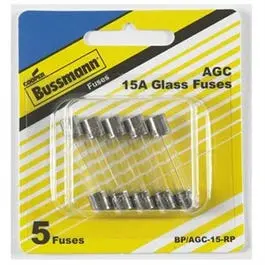 Automotive Fuses, Glass Tube, 15-Amp, .25 X 1.25-In., 5-Pk. 1