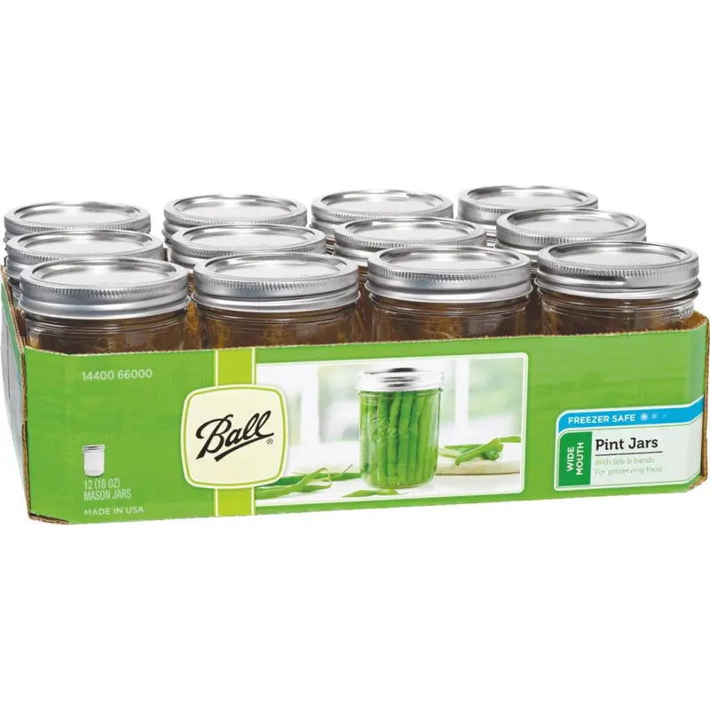 Ball Pint Wide Mouth Can-Or-Freeze Mason Canning Jar (12-Count) 1