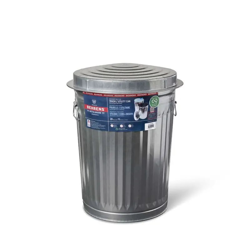 Behrens 20 Gallon Galvanized Steel Trash Can With Lid 1
