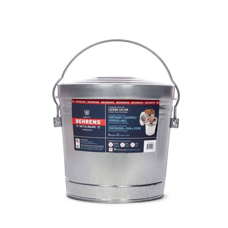 Behrens 6 Gallon Galvanized Steel Locking Lid Trash Can With Lid 1