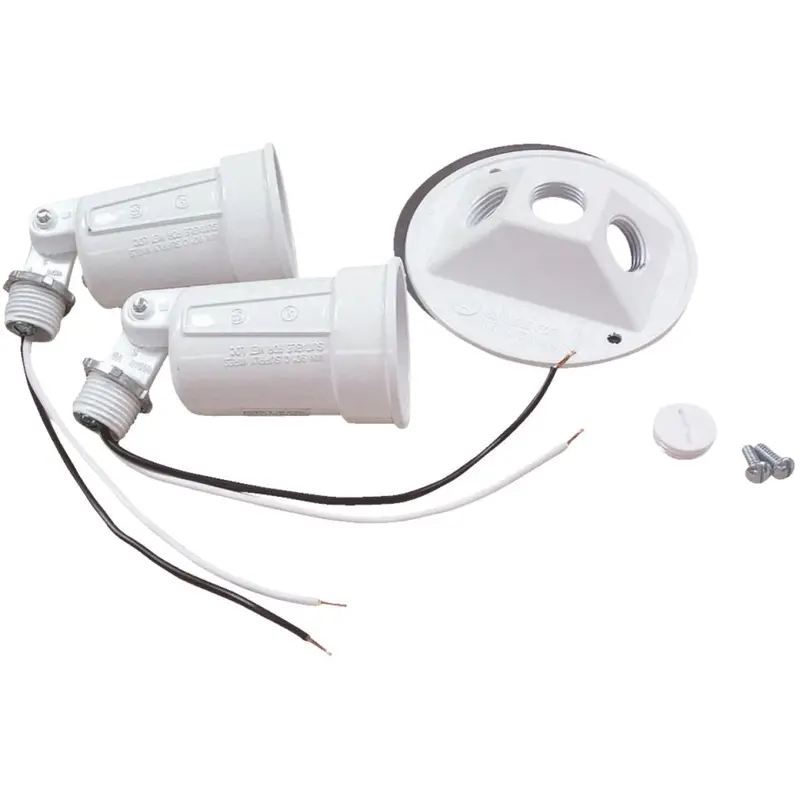 Bell 150W Aluminum Round Double White Weatherproof Outdoor Lampholder With Cover, Shrink Wrapped 1