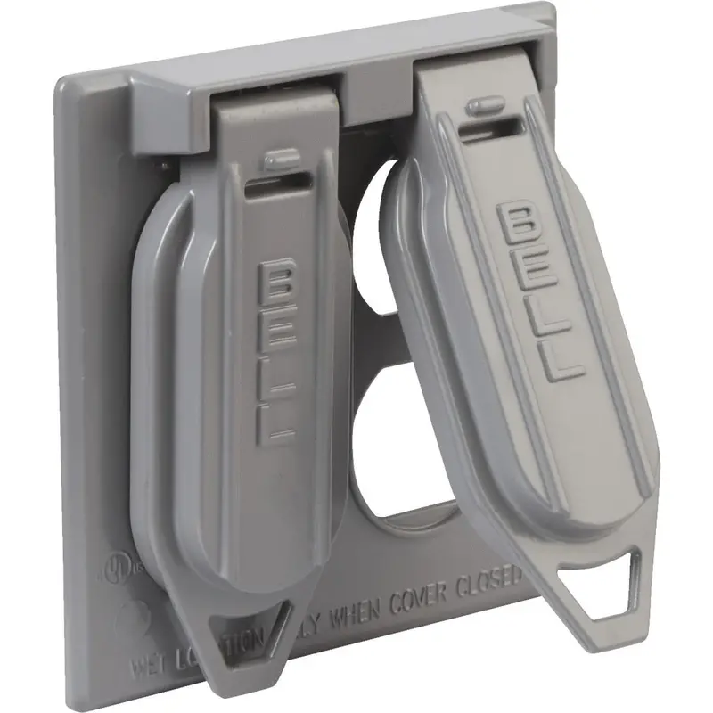 Bell 2-Gang Vertical Mount Die-Cast Metal Gray Weatherproof Outdoor Outlet Cover 1