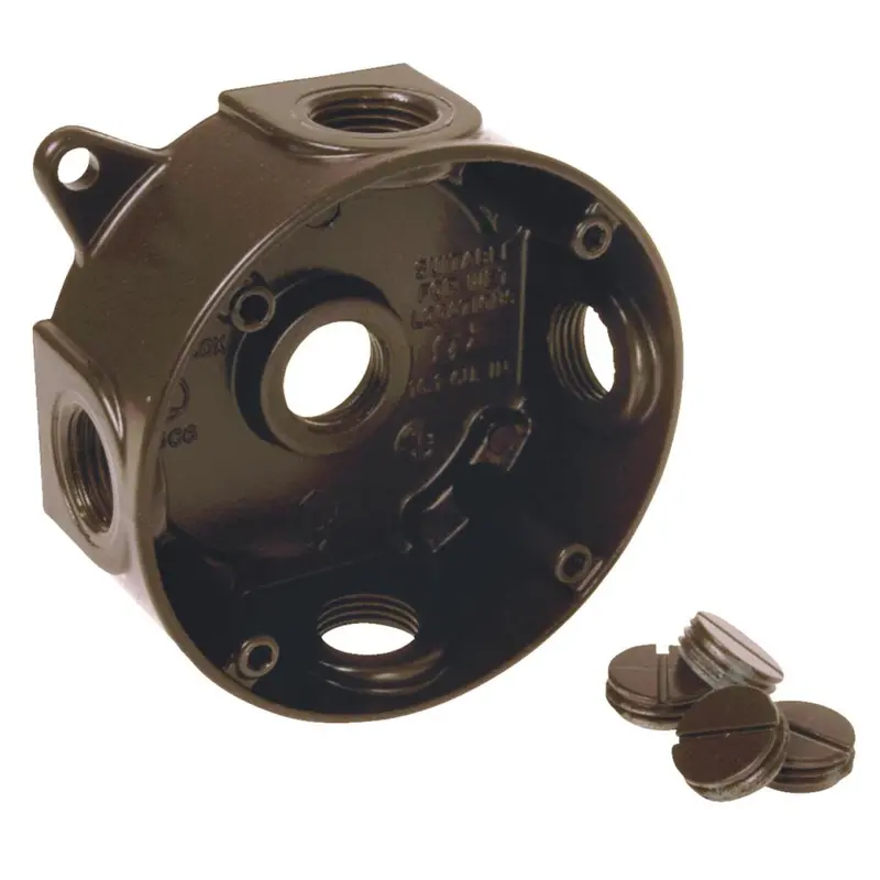 Bell 4 In. 5-Outlet 1/2 In. Bronze Weatherproof Outdoor Round Box, Shrink Wrapped 1