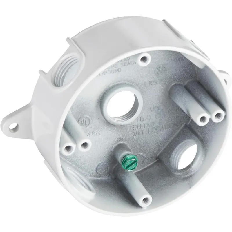 Bell 4 In. 5-Outlet 1/2 In. White Weatherproof Outdoor Round Box, Shrink Wrapped 1