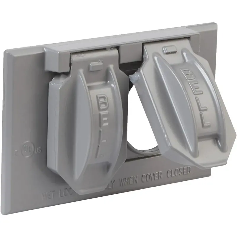 Bell Horizontal Mount Duplex Aluminum Gray Weatherproof Outdoor Outlet Cover 1