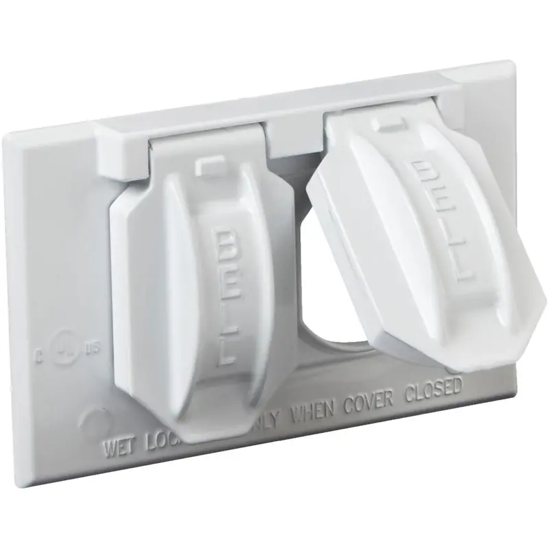 Bell Horizontal Mount Duplex Aluminum White Weatherproof Outdoor Outlet Cover 1