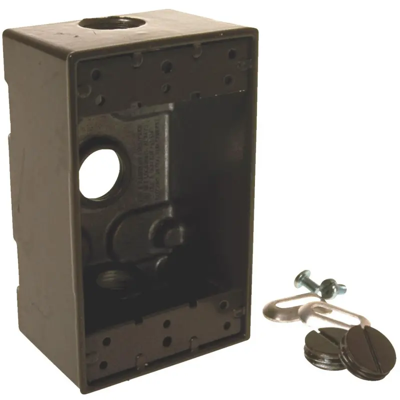 Bell Single-Gang 1/2 In. 3-Outlet Bronze Aluminum Weatherproof Outdoor Outlet Box, Shrink Wrapped 1