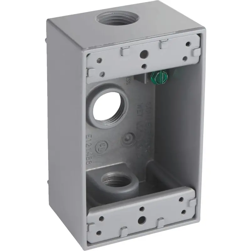Bell Single-Gang 1/2 In. 3-Outlet Gray Aluminum Weatherproof Outdoor Outlet Box, Shrink Wrapped 1