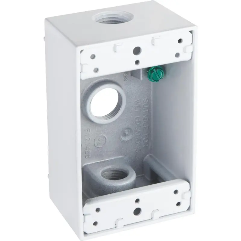 Bell Single-Gang 1/2 In. 3-Outlet White Aluminum Weatherproof Outdoor Outlet Box, Shrink Wrapped 1