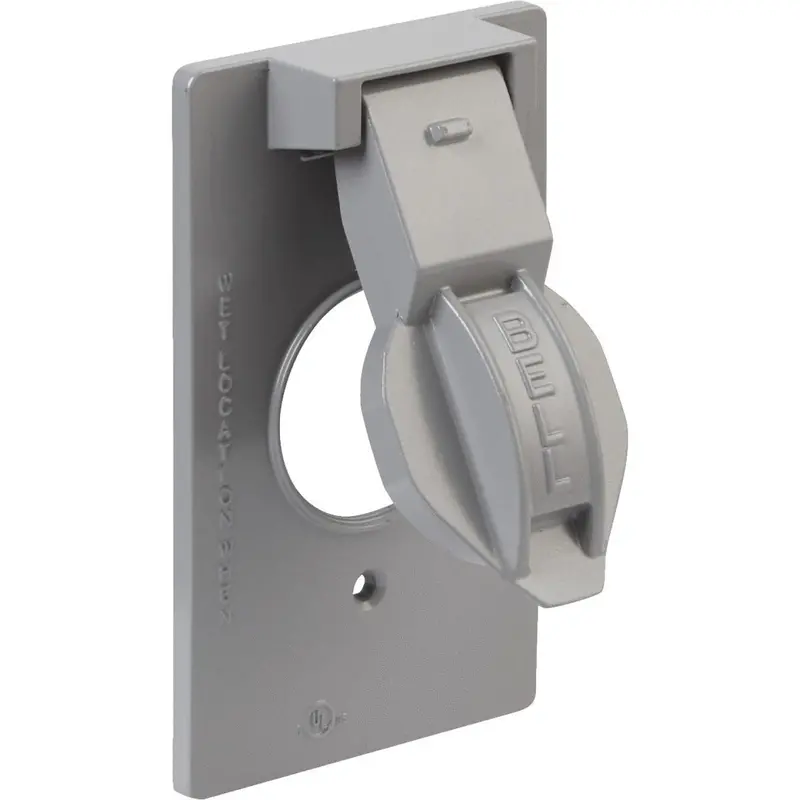 Bell Single Gang Vertical Mount Die-Cast Metal Gray Weatherproof Outdoor Outlet Cover, Shrink Wrapped 1