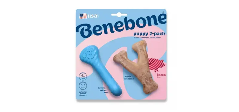 Benebone Puppy Wishbone & Rubber Bone Bacon Dog Chew Toy 1