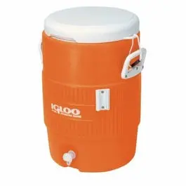 Beverage Jug, Orange With White Seat-Top Lid & Handles, 5-Gallons 1