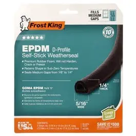 Black Rubber Weatherseal, D-Section, Self Adhesive, 3/8 X 1/4-In. X 17-Ft. 1