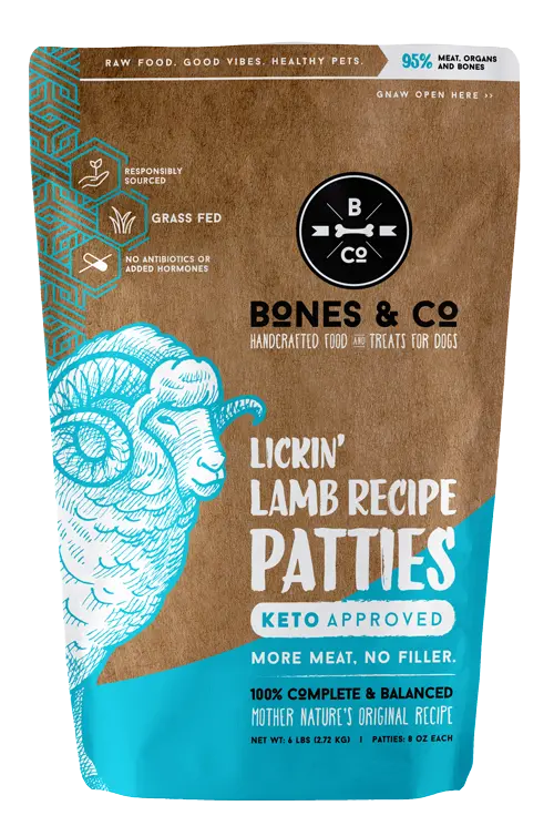 Bones & Co. Lickin' Lamb Recipe Raw Frozen Patties Dog Food 1