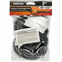 Bungee Cord, Mini Carabiner Hook, Gray, 48-In., 2-Pk. 1