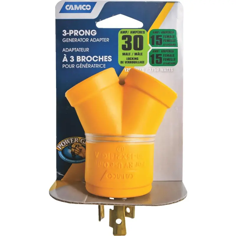 Camco Power Grip 30-Amp 3-Prong Y Rv Generator Adapter 1