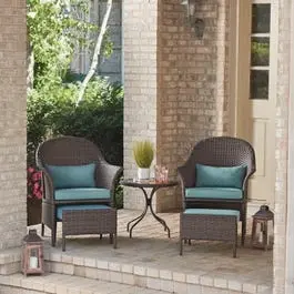 Caranna 5-Pc. Seating Set, 2 Cushioned Chairs & Ottomans + Table, Wicker/Steel 1