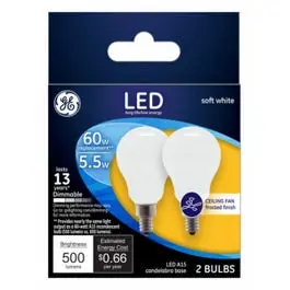 Ceiling Fan Led Light Bulbs, Candelabra Base, Soft White, Frosted, Dimmable, 500 Lumens, 5.5-Watts, 2-Pk. 1