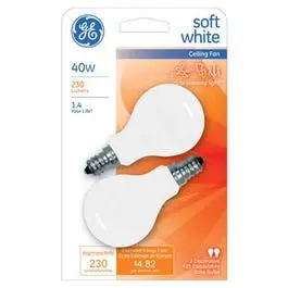 Ceiling Fan Light Bulbs, White, Candelabra-Base, 40-Watts, 2-Pk. 1