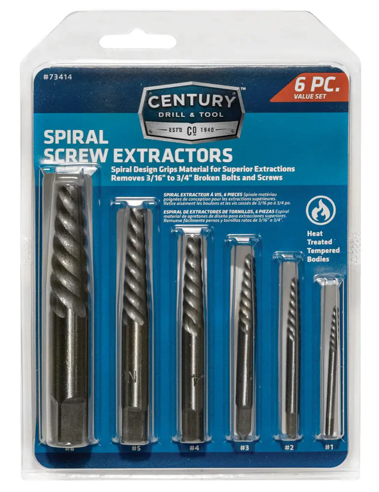 Century Drill And Tool 6 Piece Spiral Flute Screw Extractor Set 1