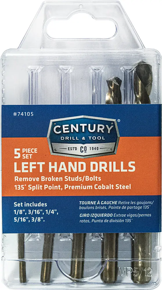 Century Drill & Tool 5 Piece Cobalt Left Hand Stub Drill Bit Set 1