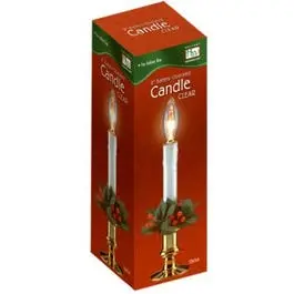 Christmas Candle, Battery-Operated, Clear Flame, White/Brass, 9-In. 1