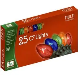 Christmas Lights Set, Multi-Color, C7 Transparent, 25-Ct. 1