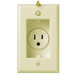 Clock Hanger Receptacle With Smooth Wall Plate, Ivory, 15-Amp, 125-Volt 1