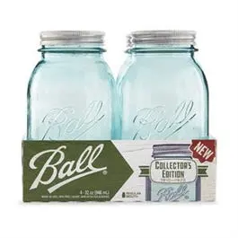 Collector's Edition Mason Jars, Aqua Blue, Regular Mouth 1-Qt., 4-Pk. 1