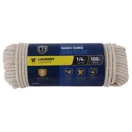 Cotton Sash Cord, Smooth Braided, Natural, 1/4-In. X 100-Ft. 1