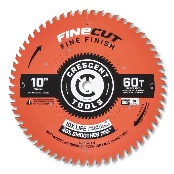 Crescent 10" X 60-Tooth Finecut™ Fine Finishing Circular Saw Blade 1
